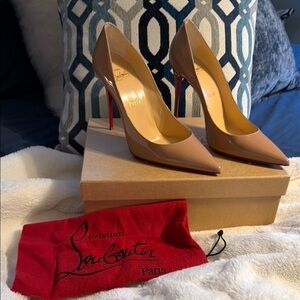 Christian Louboutin Nude Patent Leather Pointed Toe Pumps with Red Sole ....